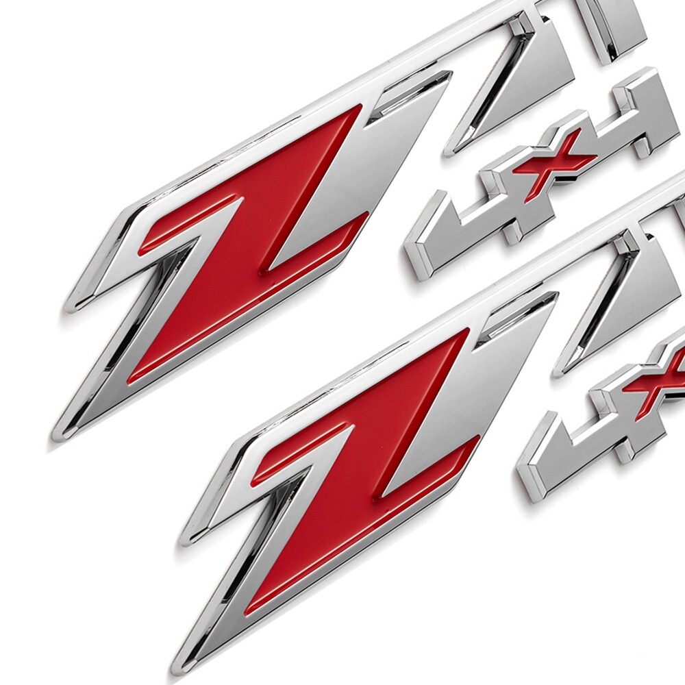 2x Fender Side Badge For Silverado Z71 4X4 Nameplate 3D Raised Emblem Red Chrome