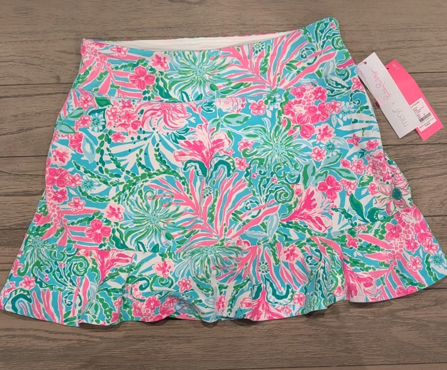Lilly Pulitzer Luxletic Zadora Skort Amalfi Blue Leaf Design High Rise NWT Med