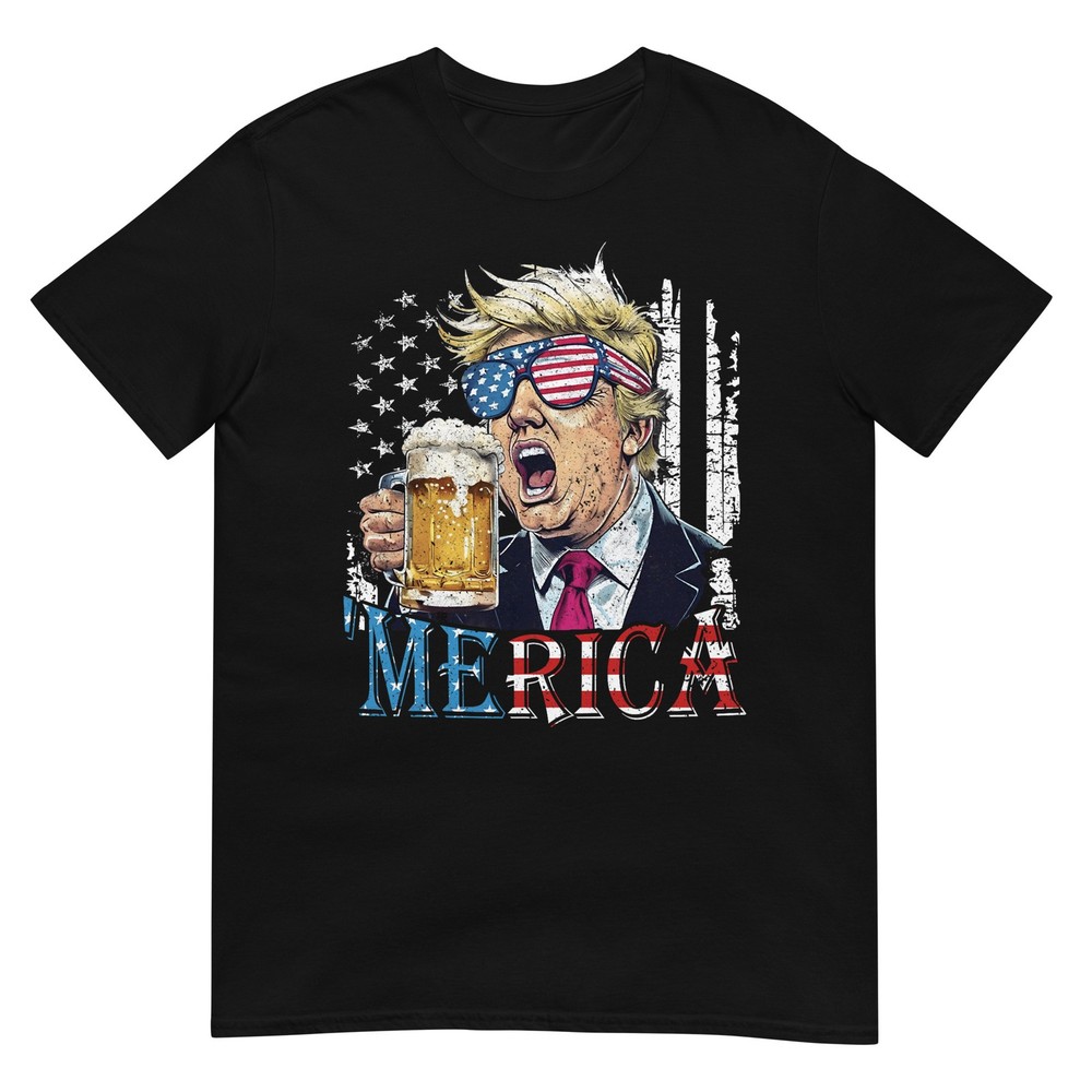 'MERICA Trump 4th Of July Funny Drinking Beer Men Women T-Shirt