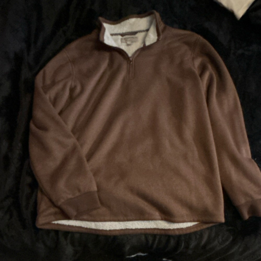 BC Clothing Heritage Brown 1/4 Zip Sherpa Lined Mock Neck Pullover Sweater XL