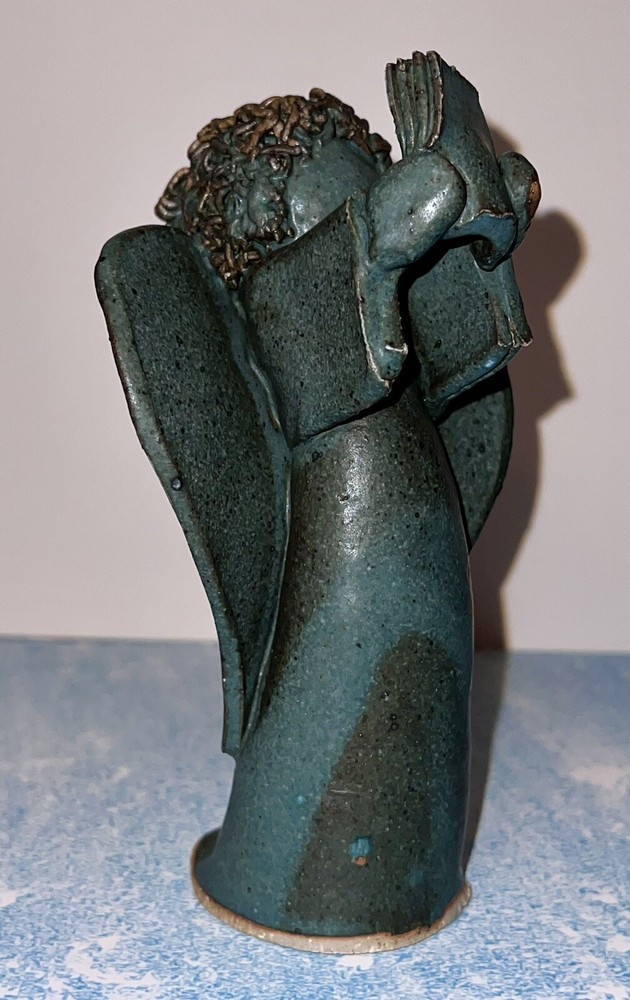 Art Pottery Abstract Blue Angel With Hymn Book 6”-image