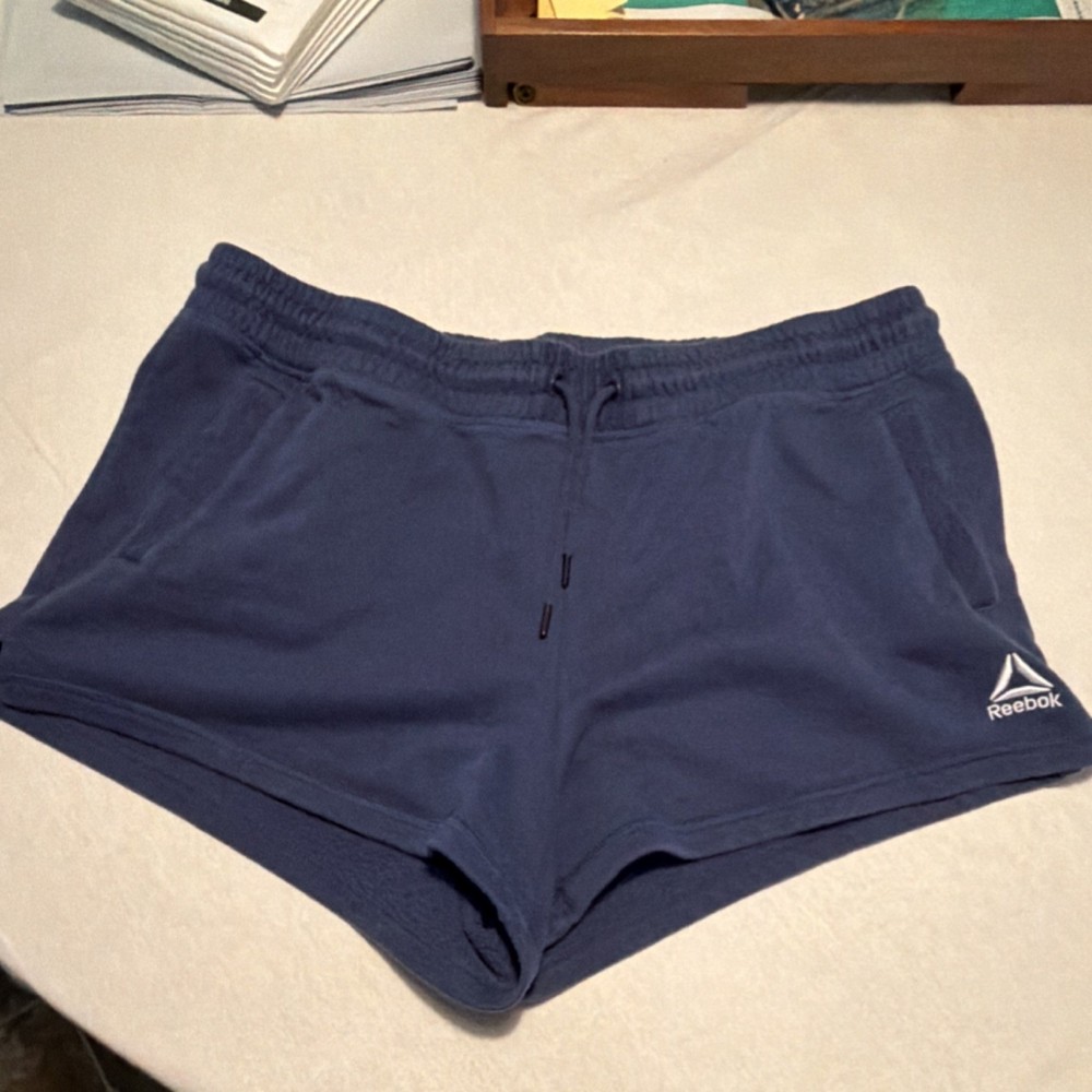 Reebok Women’s Blue Fleece Athletic Shorts Drawstring Pockets XXL