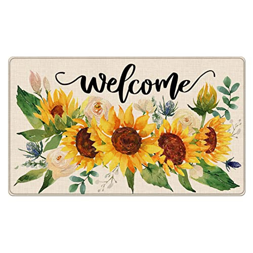 Welcome Fall Sunflower Decorative Front Door Mat, Autumn Floral Flowers