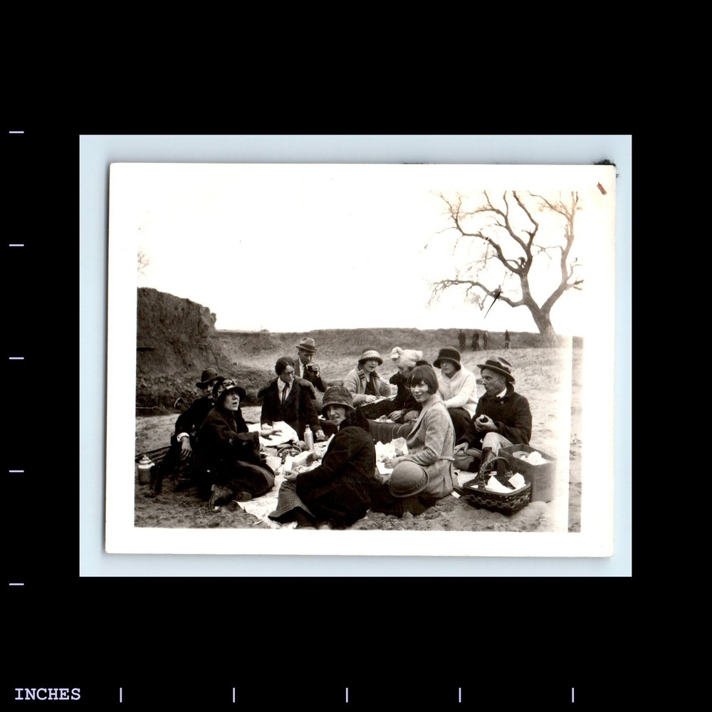 Old Vintage Photo MEN WOMEN PICNIC IN FIELD FLAPPER ERA