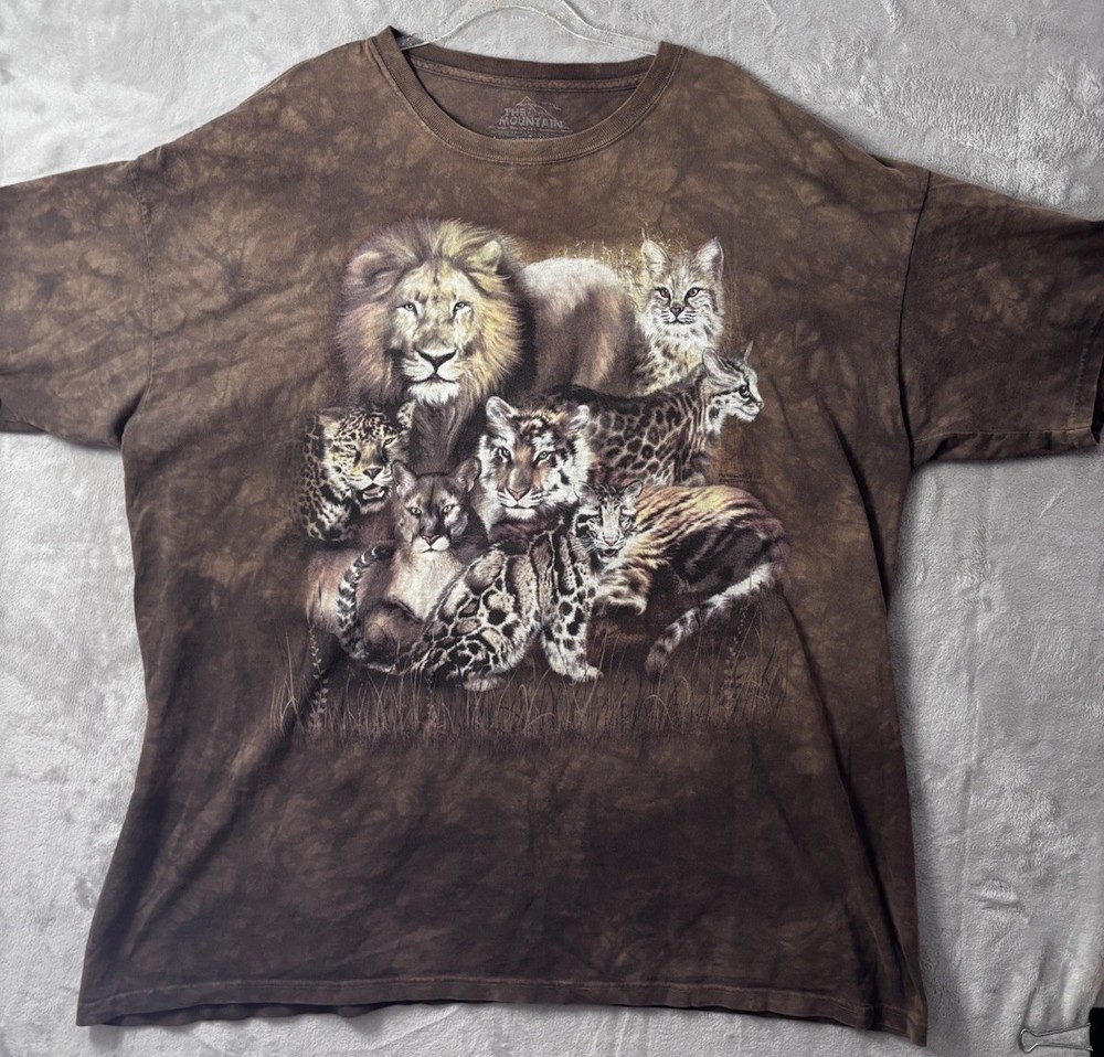 The Mountain Big Cats Lion Wildlife T Shirt Mens 3XL  Brown Tie Dye Nature