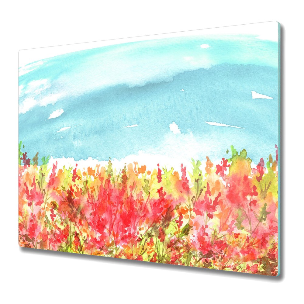 Glass Worktop Saver Watercolour Flowering Meadow Abstract Nature 60x52