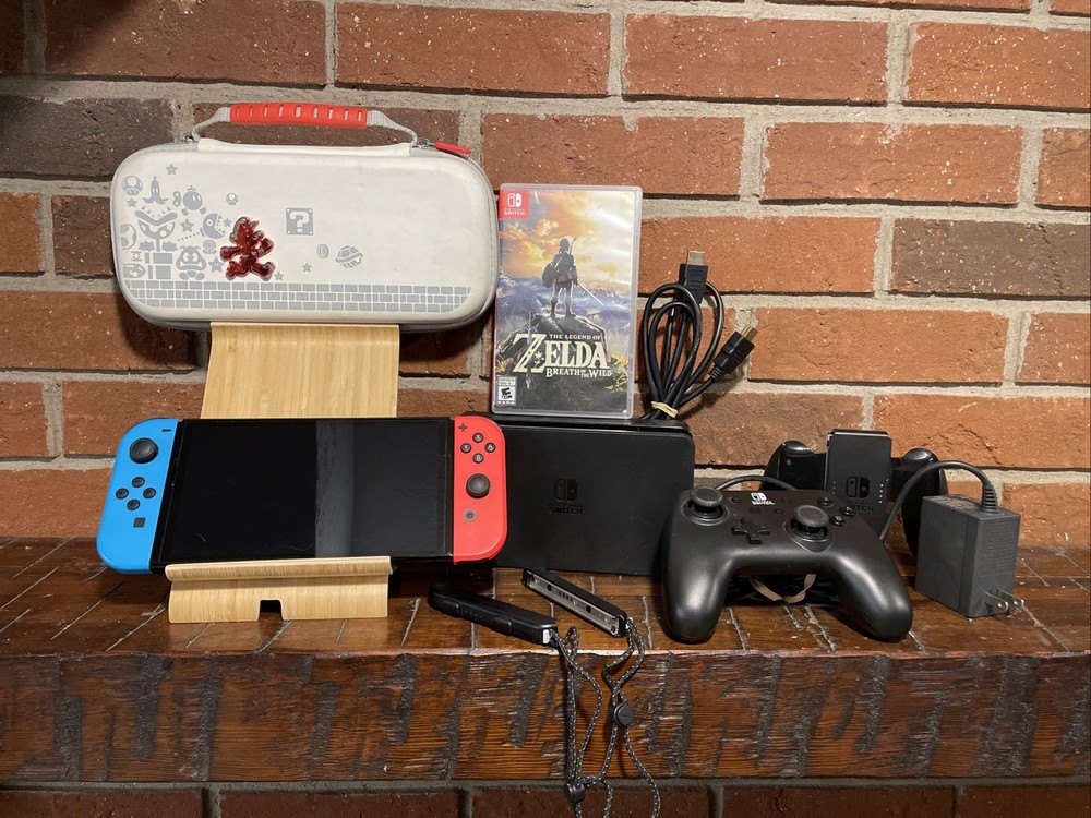 Nintendo Switch OLED Handheld Console Bundle w/Controller Zelda BoW & Case