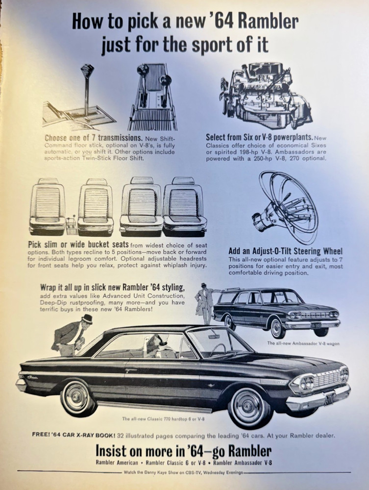 Magazine Advertisement 1964 Rambler American Rambler Ambassador V-8  Classic