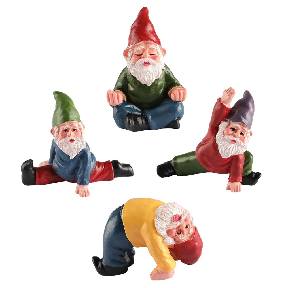 JIUMO Yoga Gnome Miniature Garden Gnome Fairy Garden Gnomes Figurines Accesso...