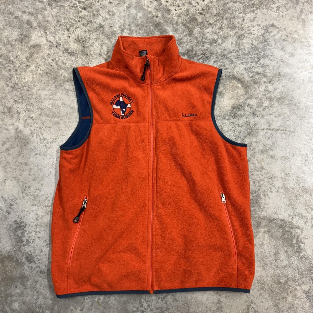 L.L. Bean Vest Mens Medium Orange Fleece Full Zip Malawi Project Team Auburn