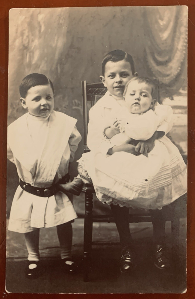 Portrait of Three Small Well Dressed Children, Real Photo Postcard RPPC