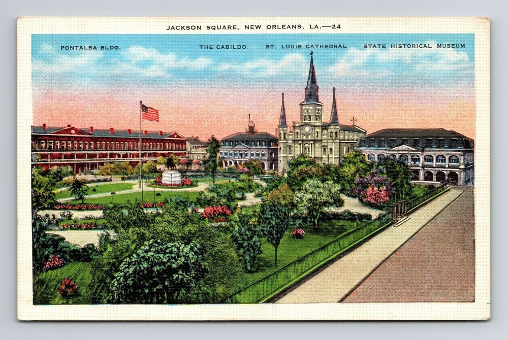 New Orleans LA-Louisiana, Jackson Square, Aerial Vintage Souvenir Postcard
