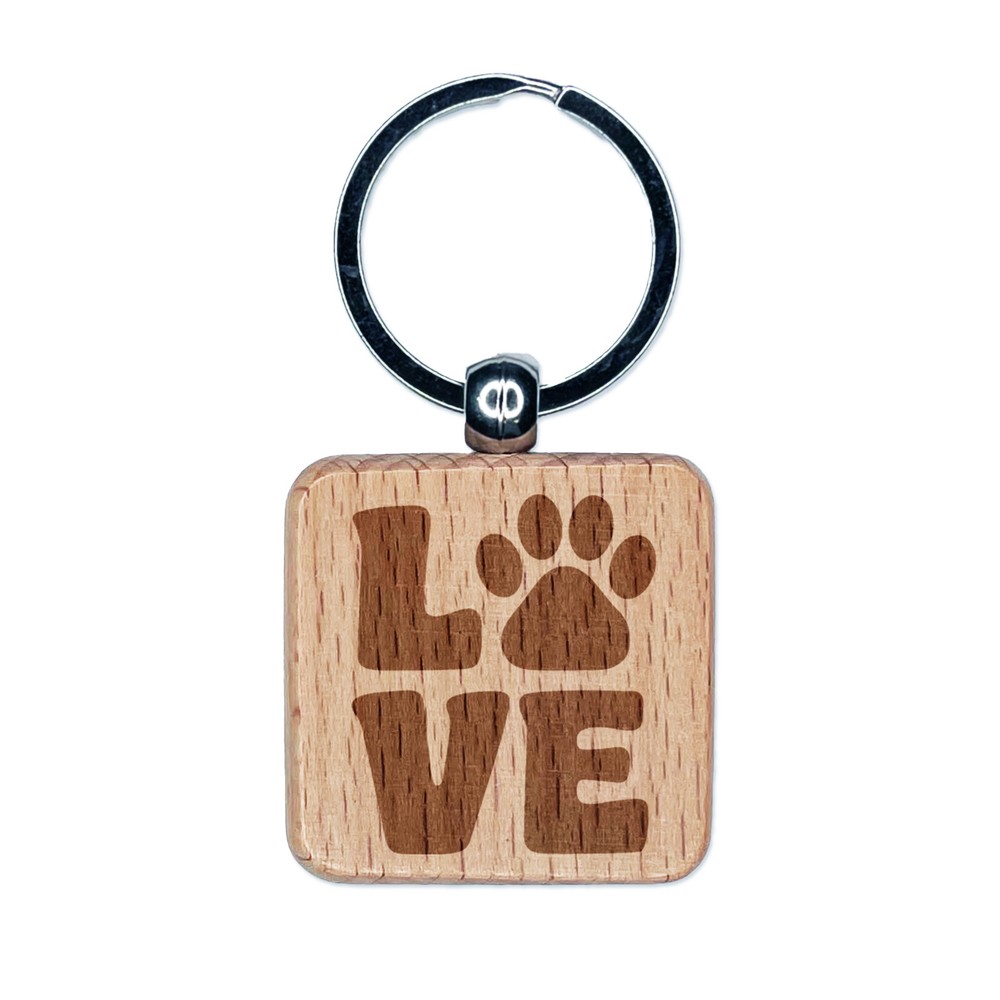 Stacked Paw Print Engraved Wooden Keychain Charm for Pet Lovers  
