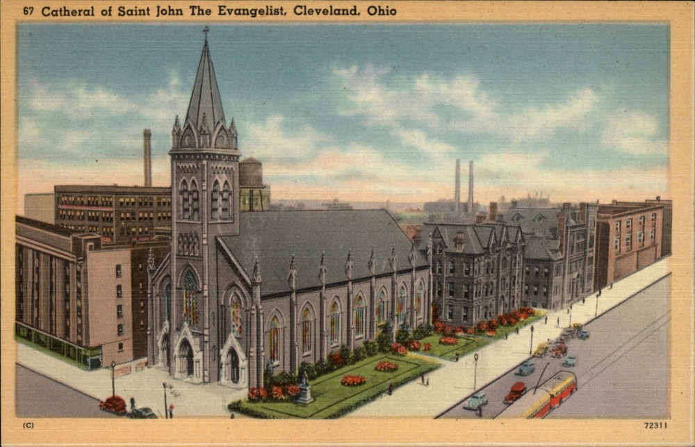 Cathedral of St John the Evangelist ~ Cleveland Ohio OH ~ unused 1940s postcard