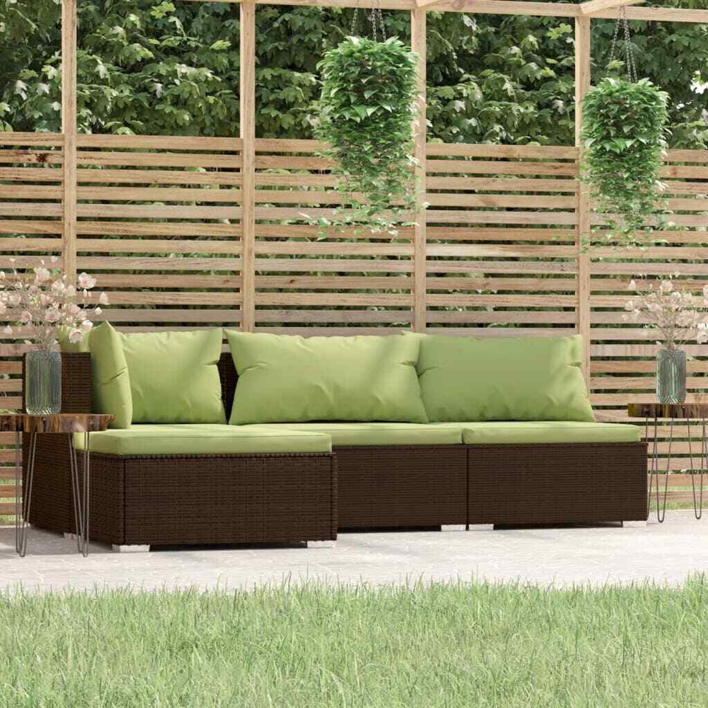 NNEVL 4 Piece Garden Lounge Set with Cushions Brown Poly Rattan