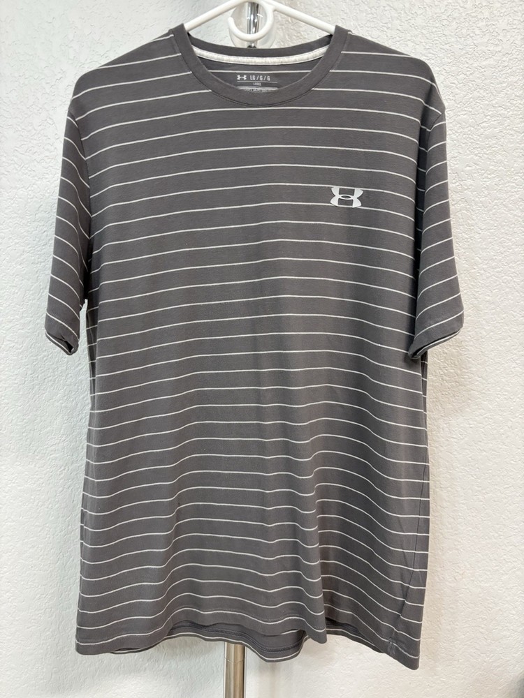 Under Armour HeatGear Men's Loose Fit Gray Striped Logo SS T-Shirt Size L