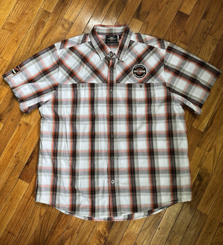 Harley-Davidson Plaid Cotton Short Sleeve Button-Up Shirt w/ Pockets 2XL