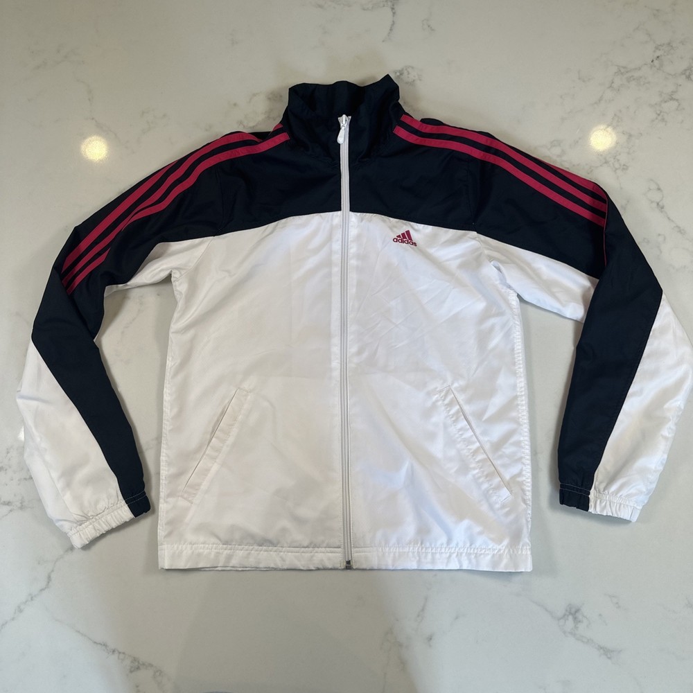 Womens S Y2K Adidas Track Jacket Full Zip White Black Pink 3 Stripes Activewear