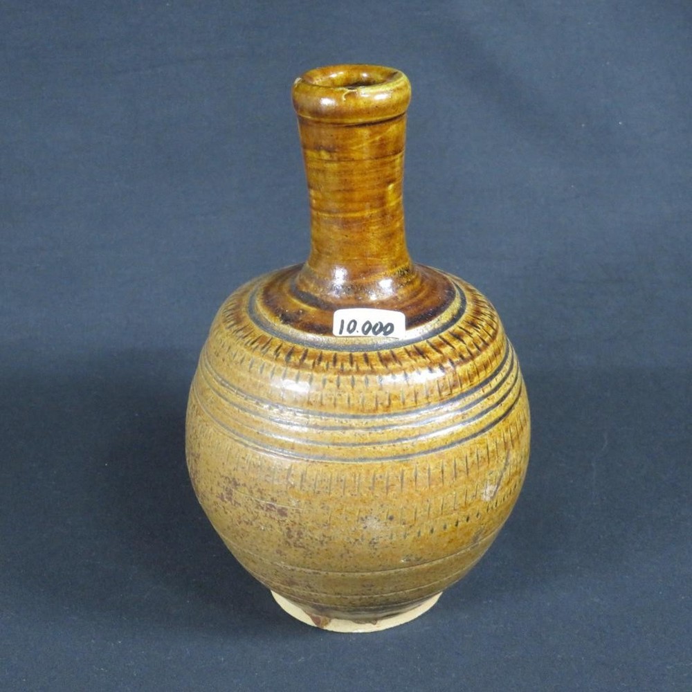 Old Soma Uenome Candy Glaze Flying Plane Vase Sake Bottle Folk Art