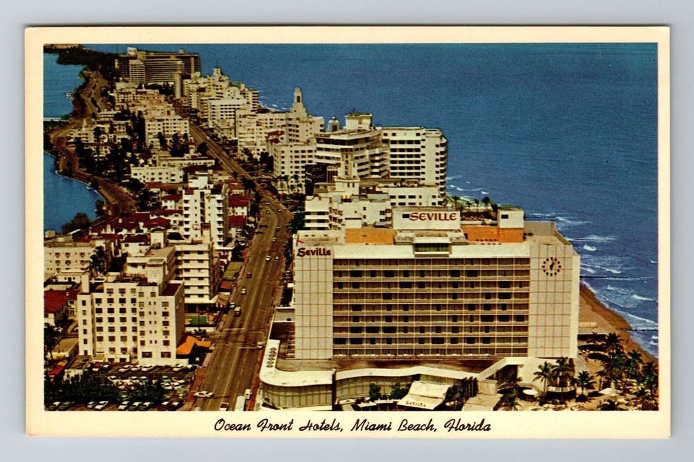 Miami Beach FL-Florida, Ocean Front Hotels, Antique Vintage Souvenir Postcard