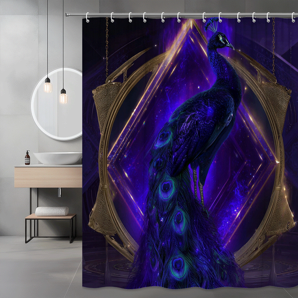 Peacock Shower Curtain Purple Gold Fantasy Graphic