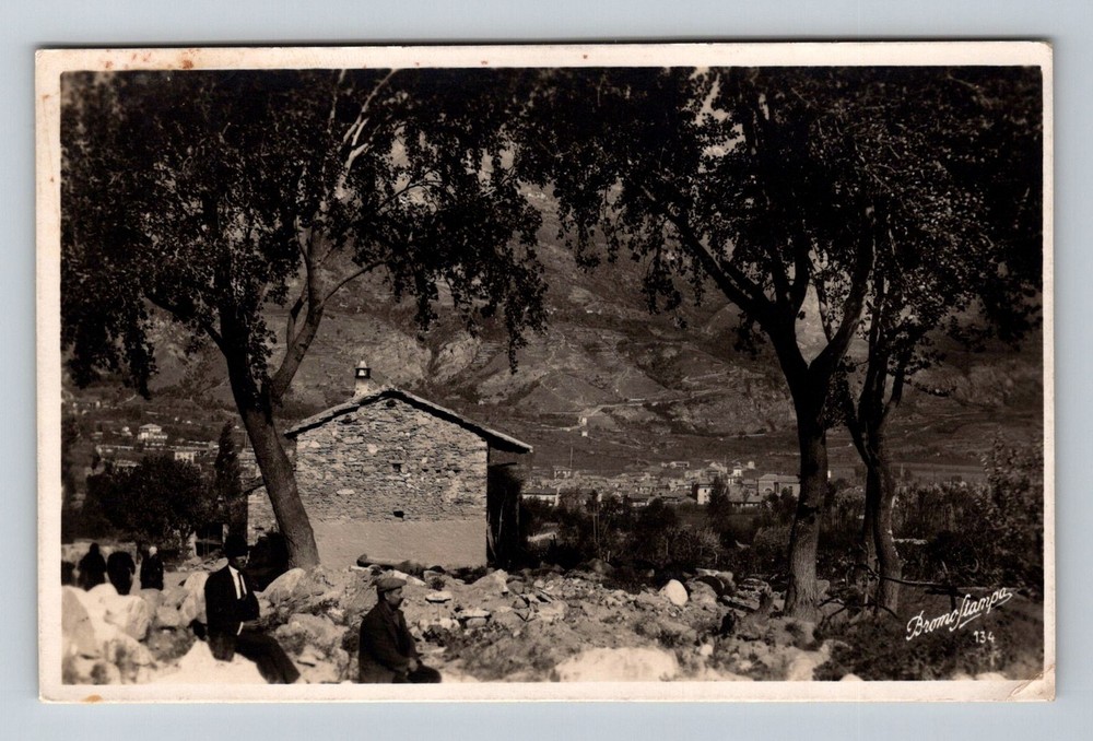 Italy- Gentlemen At Mountainside Village Old Postal Card View Vintage Postcard