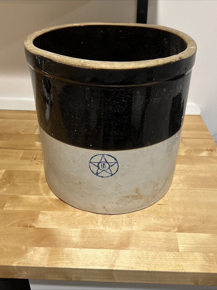 Vintage Western Stoneware 6-Gallon Crock – Two-Tone Brown & Beige Salt Glaze –