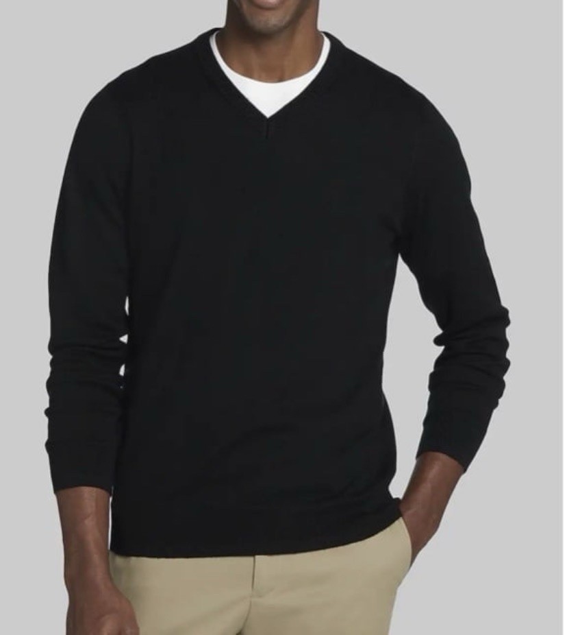 Jos A Bank Signature Sweater Mens Large 100% Merino Wool Black VNeck