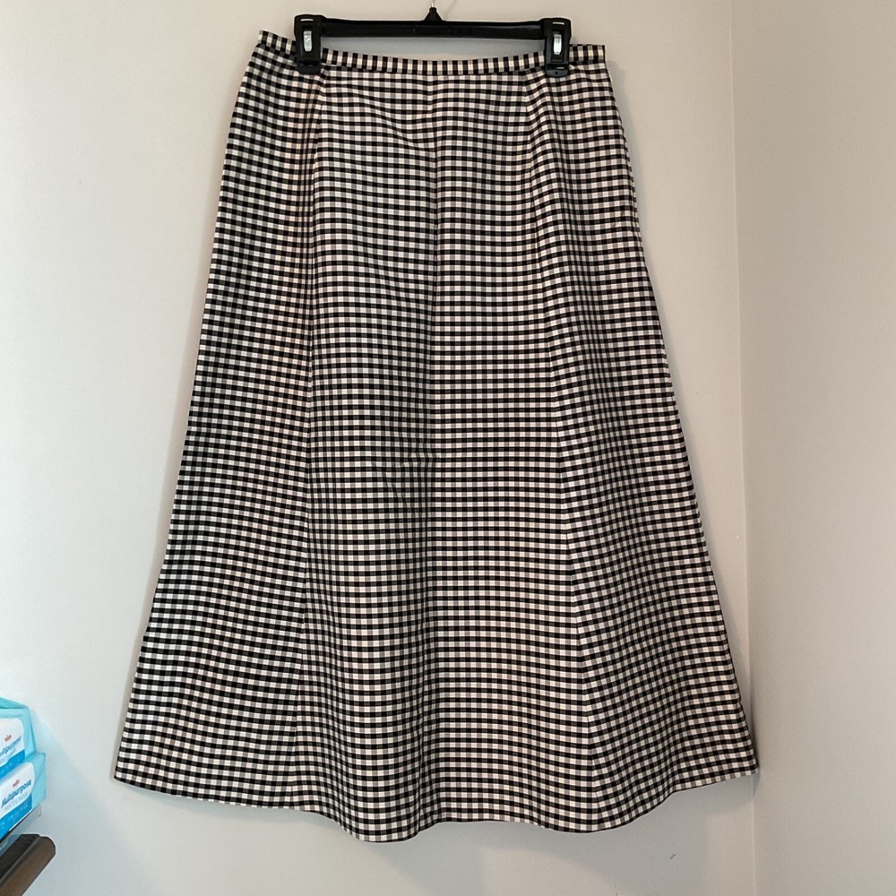 Talbots  Women ‘s 100% Silk Black White Plaid Maxi Skirt Size Petites 12P Lined