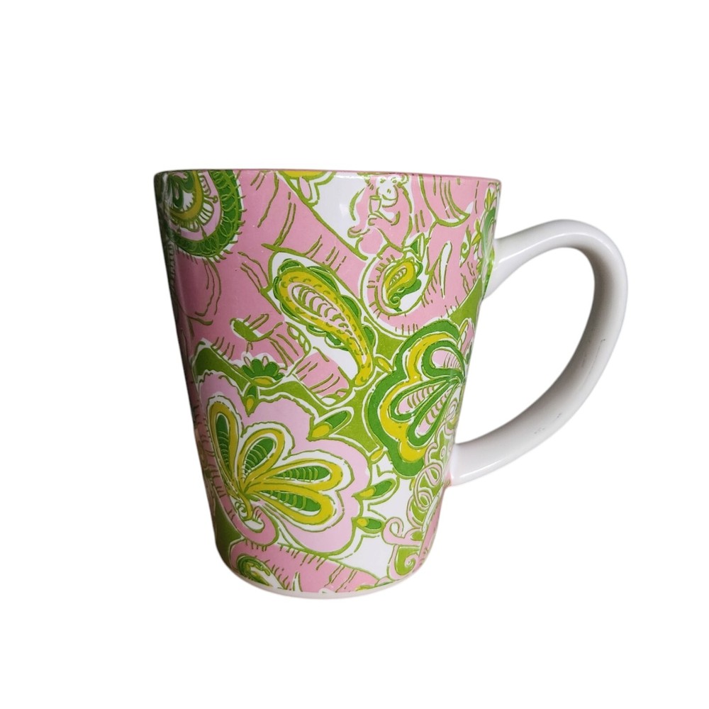 Lilly Pulitzer Lead Colorful Life Mug Cup Coffee Tea Pink Green Elephant