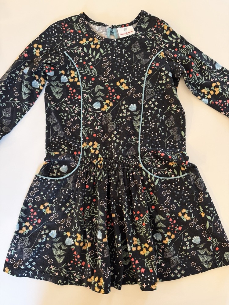 Hanna Andersson Girls' Floral Dress Long Sleeve, Size 6/7 (120) 100% Cotton, EUC