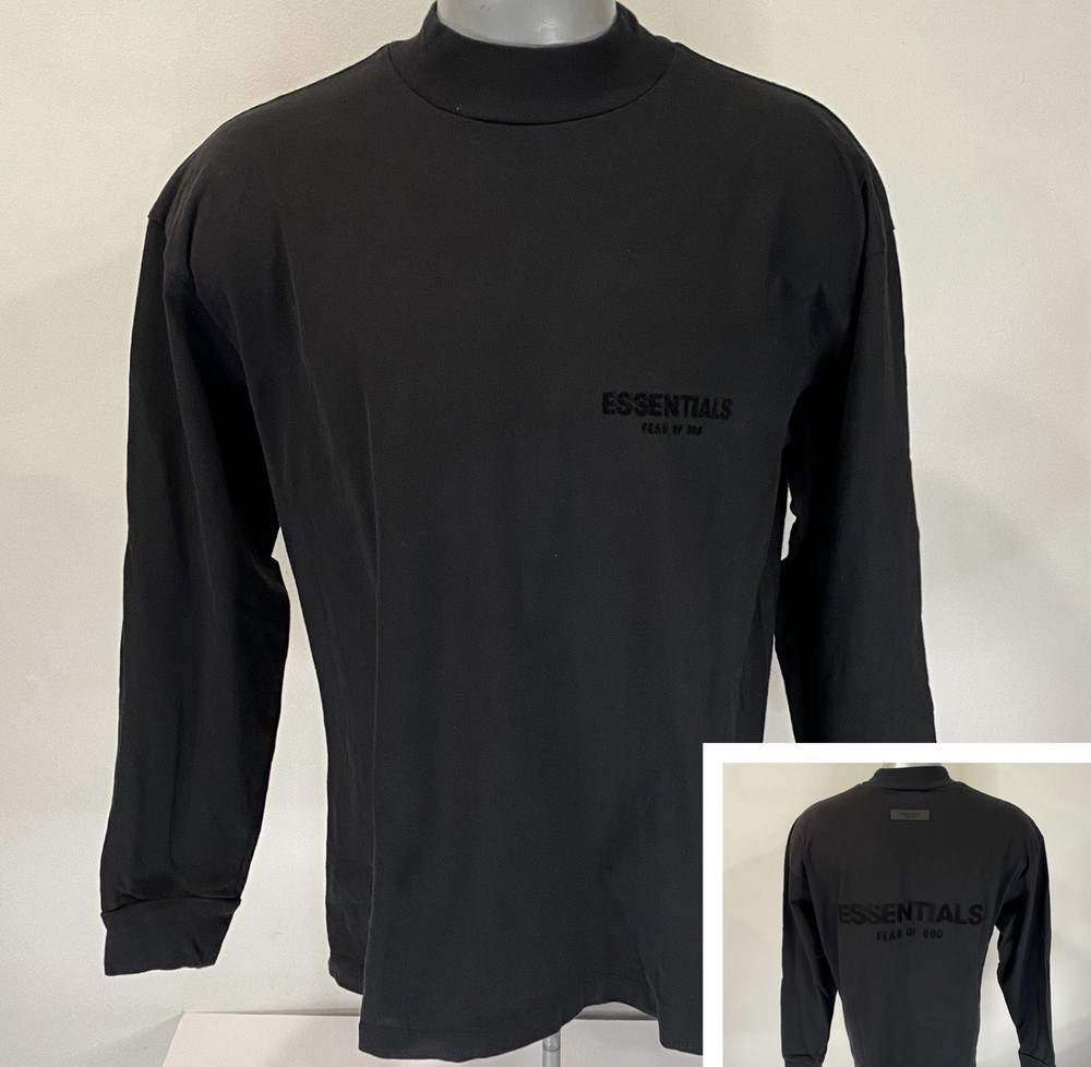 Essentials Fear of God S Small Long Sleeve Mock Neck T-Shirt Tee Mens Black