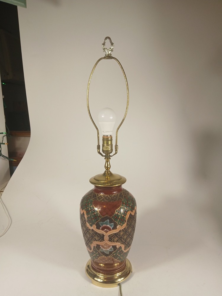 Cloisonne Style red Green gold inlays Porcelain Ginger Jar Table Lamp 31