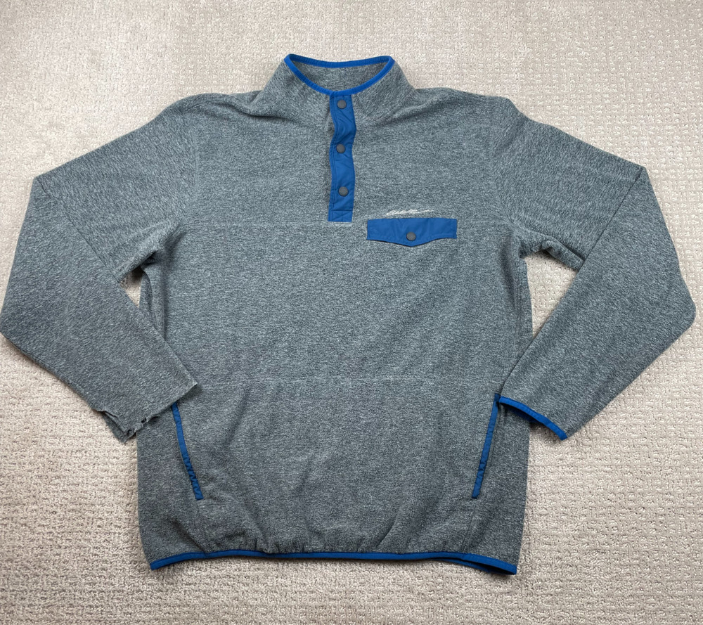 Eddie Bauer Jacket Mens Large Tall Gray Blue Snap T Fleece Pullover Hike Outdoor