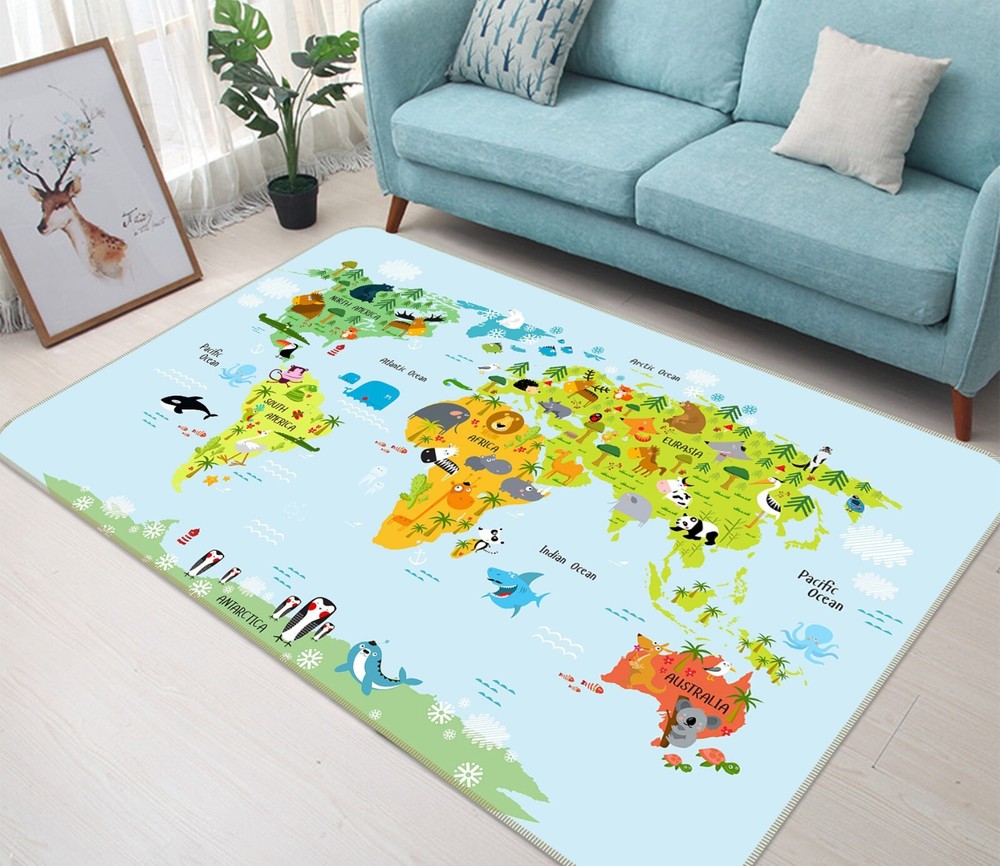 3D Cute World Map Rug Mat Non Slip Carpet Elegant Design 371BNO Romy