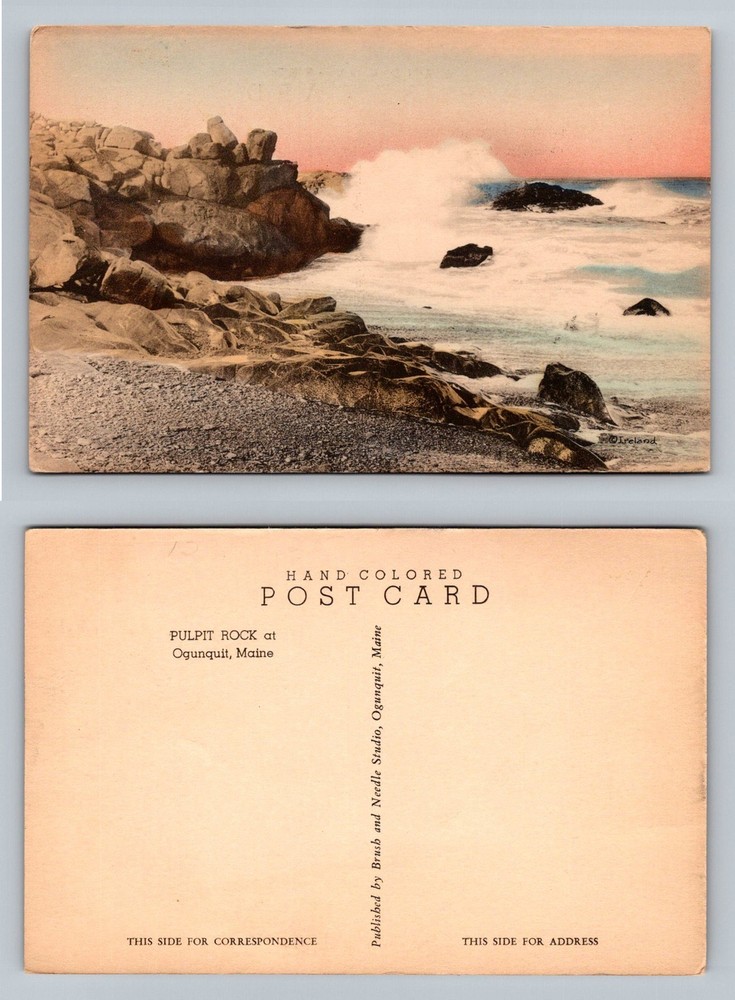 Ogunquit, ME-Maine, Pulpit Rock Shoreline View Old Vintage Postcard