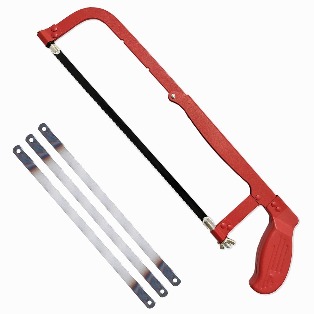Adjustable Hacksaw Frame Set with 3 Pcs 12-Inch Metal Cutting Blades