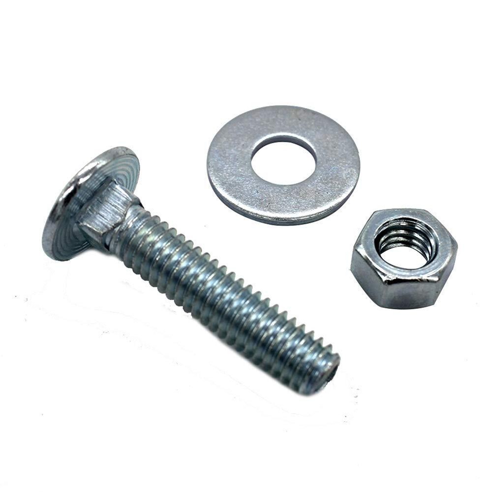 (10 pc) 3/8-16 x 1 Long Square-Neck Carriage Bolts Set w/Nuts & Washers,Zinc-...