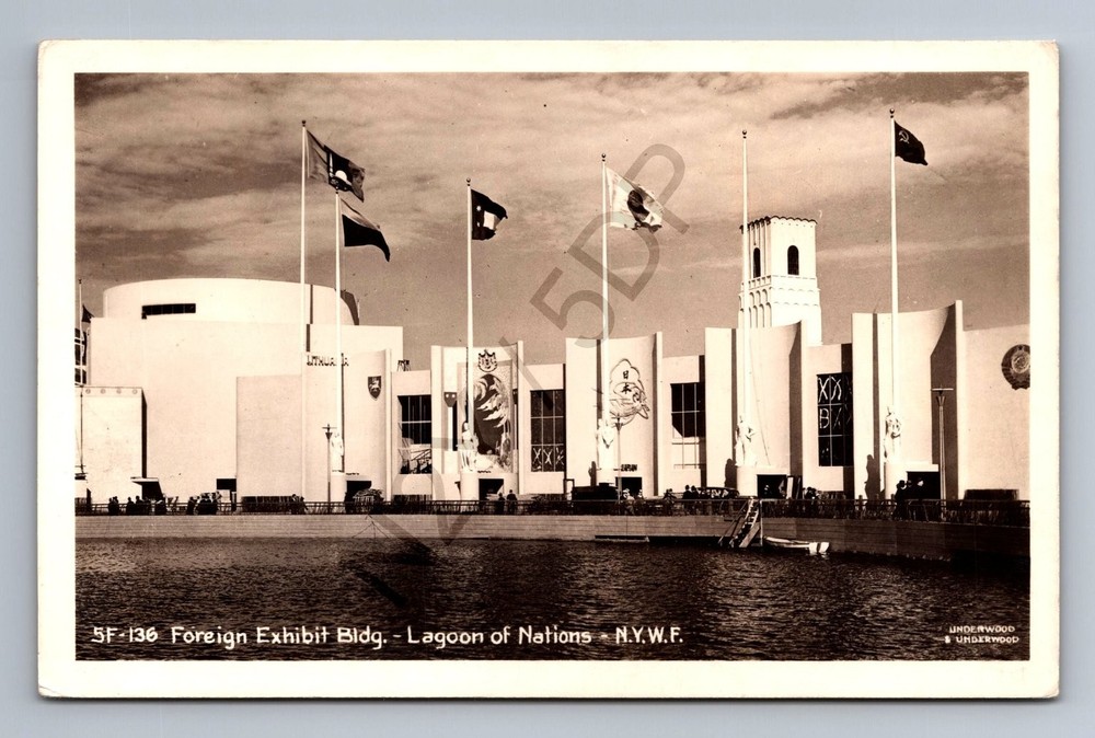 1939 NY World's Fair Foreign Exhibit Building Lagoon of Nations RPPC Postcard