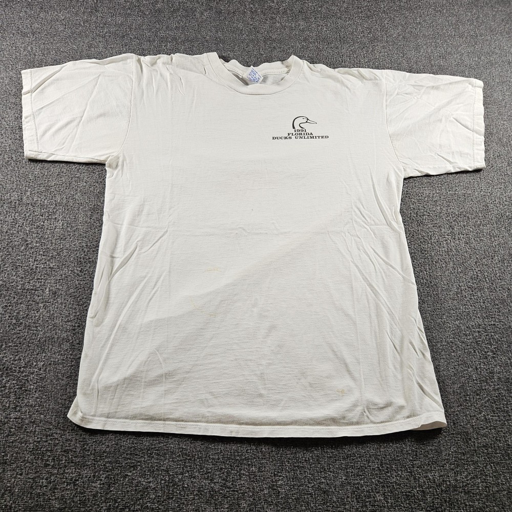 Vintage Jerzees Shirt Mens XL White Ducks Unlimited Florida 1991 Graphic 90s