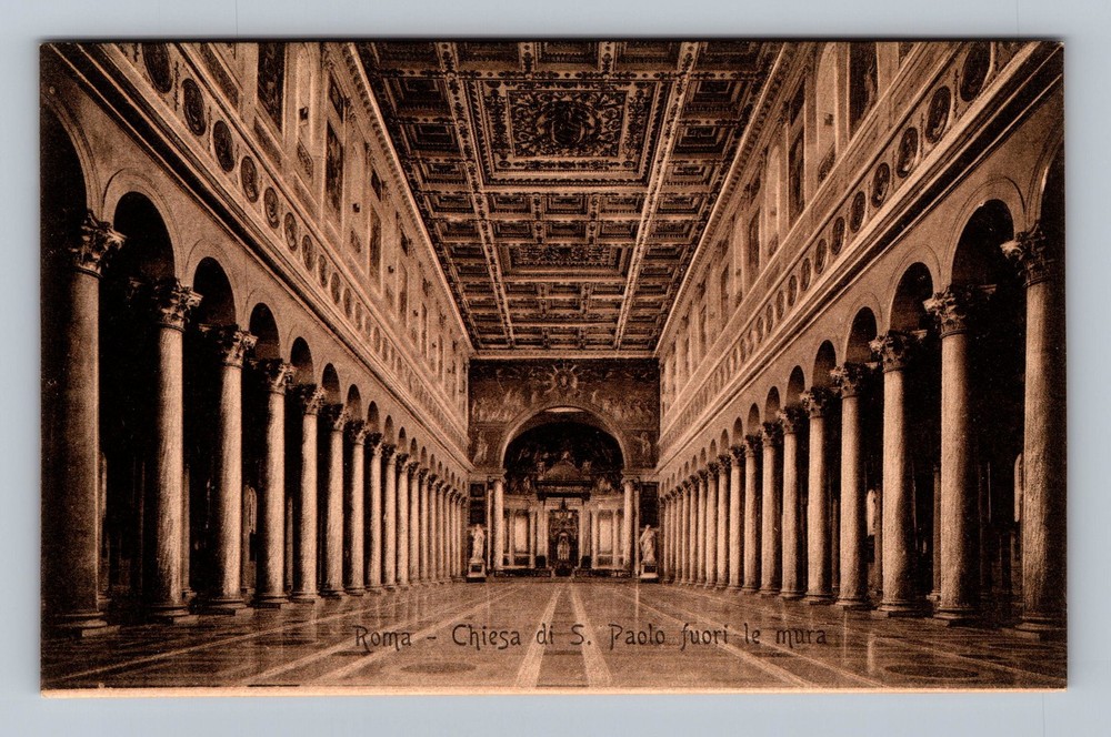 Italy- Rome Church Of St. Paul Interior Walls Old Card View PC Vintage Postcard