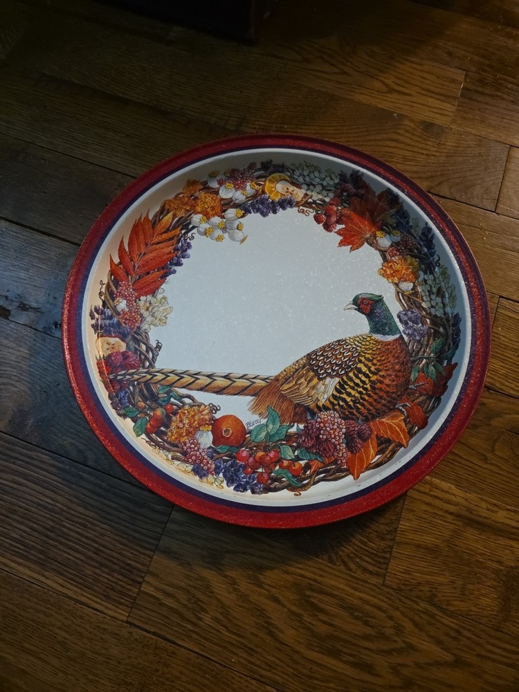 Vintage Jeanne Beury Potpourri 13 Inch Fall Thanksgiving Tin Tray