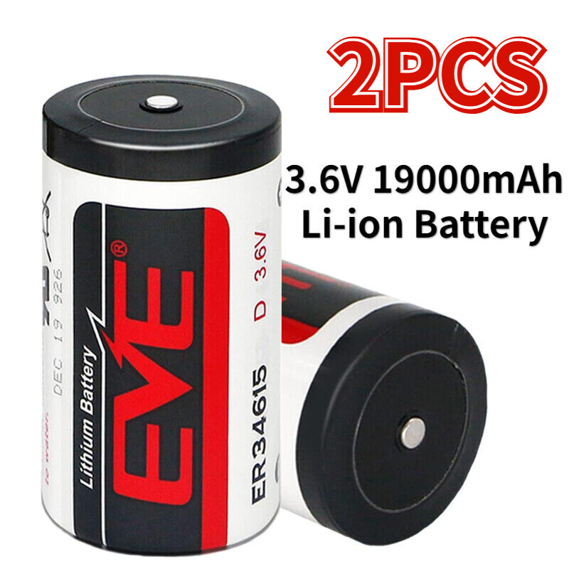 2 PCS 3.6V ER34615 D Size 19000mAh Li-SOCL₂ Non-Rechargeable Li-ion Battery New