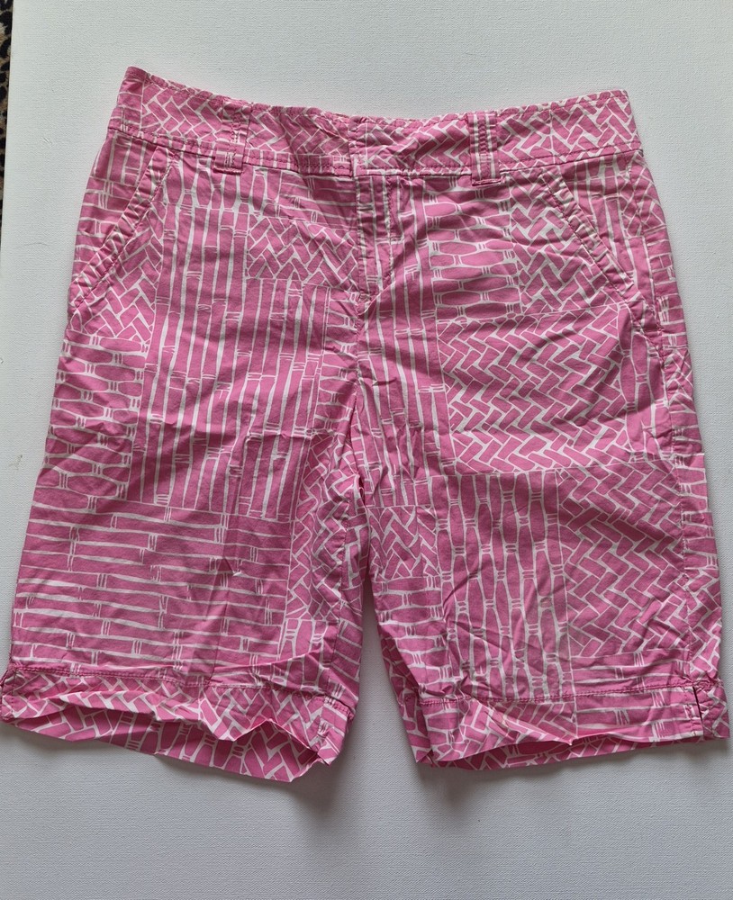 Lilly Pulitzer Pink White Bamboo Print Resort Wear Shorts size 10