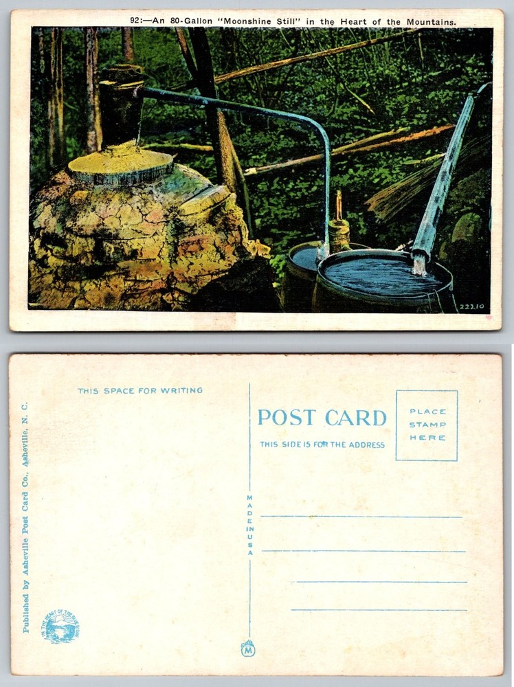 Vintage Moonshine Still Postcard 80-Gallon Heart of Mountains NC Blue Ridge