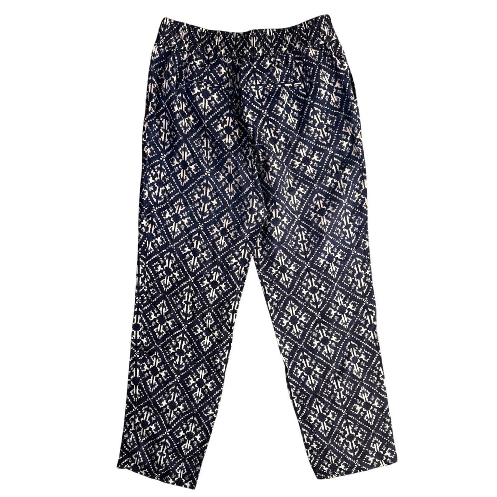 Style Co Linen Pants Womens 4 Blue White Elastic Waist Pull On Loose Geometric