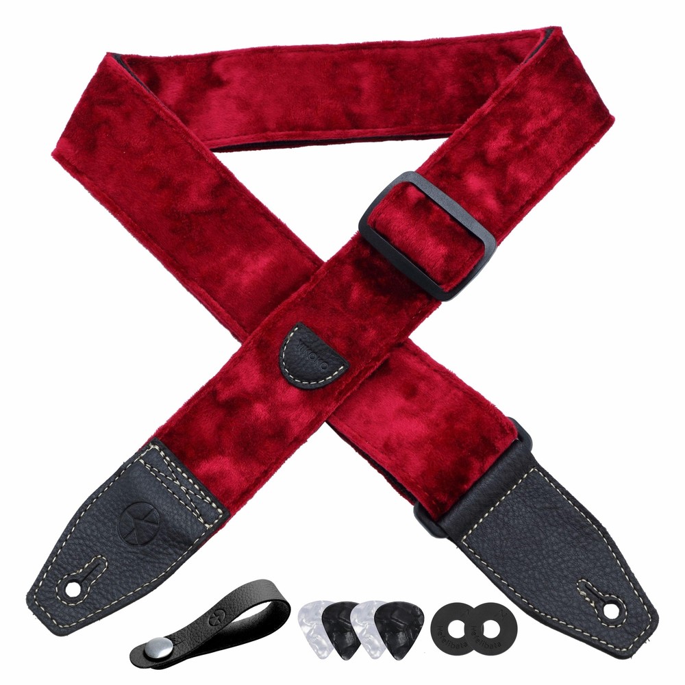 Guitar Strap 2 inch Velvet Guitar Straps with Full Grain Leather End, for Bas...