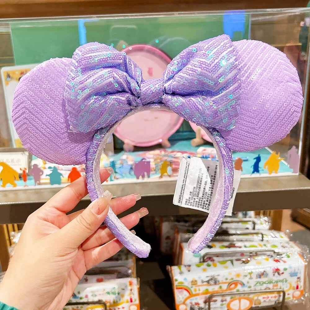 Disney Parks lridescent Purple Lavender Sequin Minnie Mickey Ears Headband US