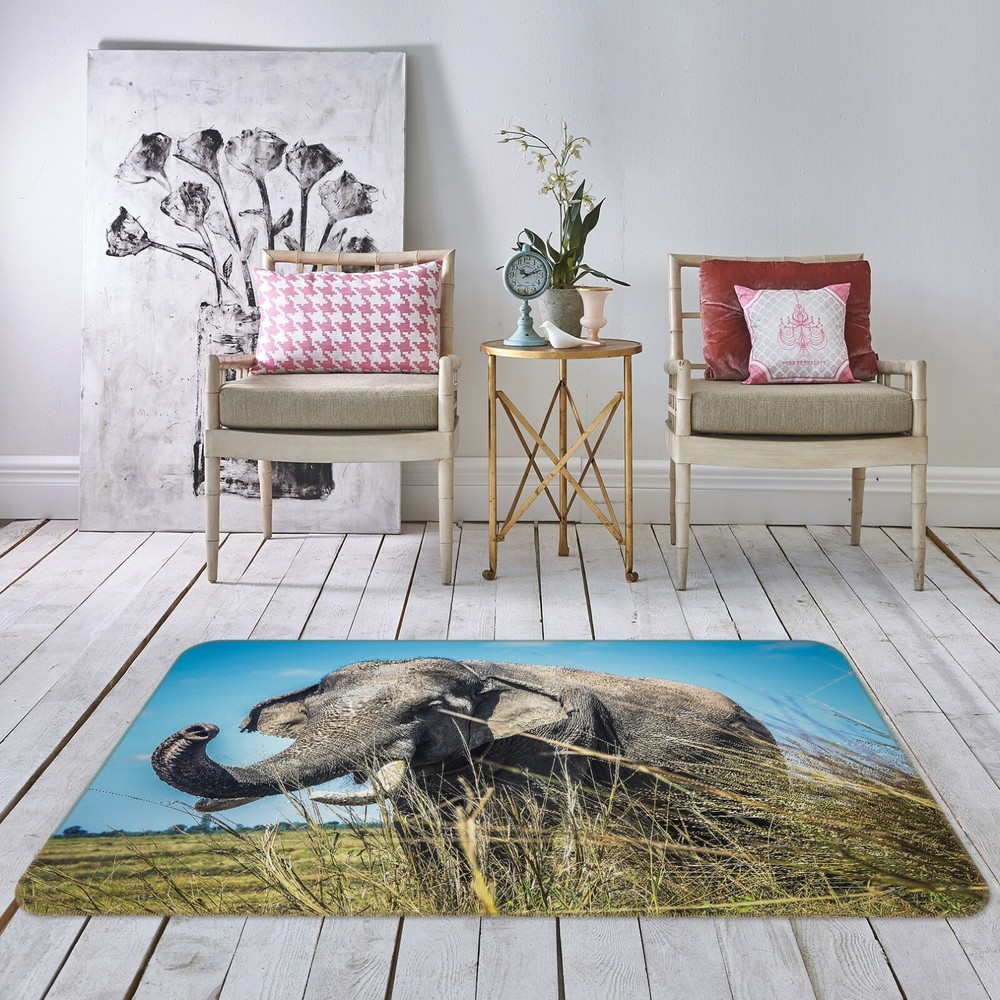 3D Grass Elephant Non-Slip Rug Mat Elegant Photo Carpet O3157