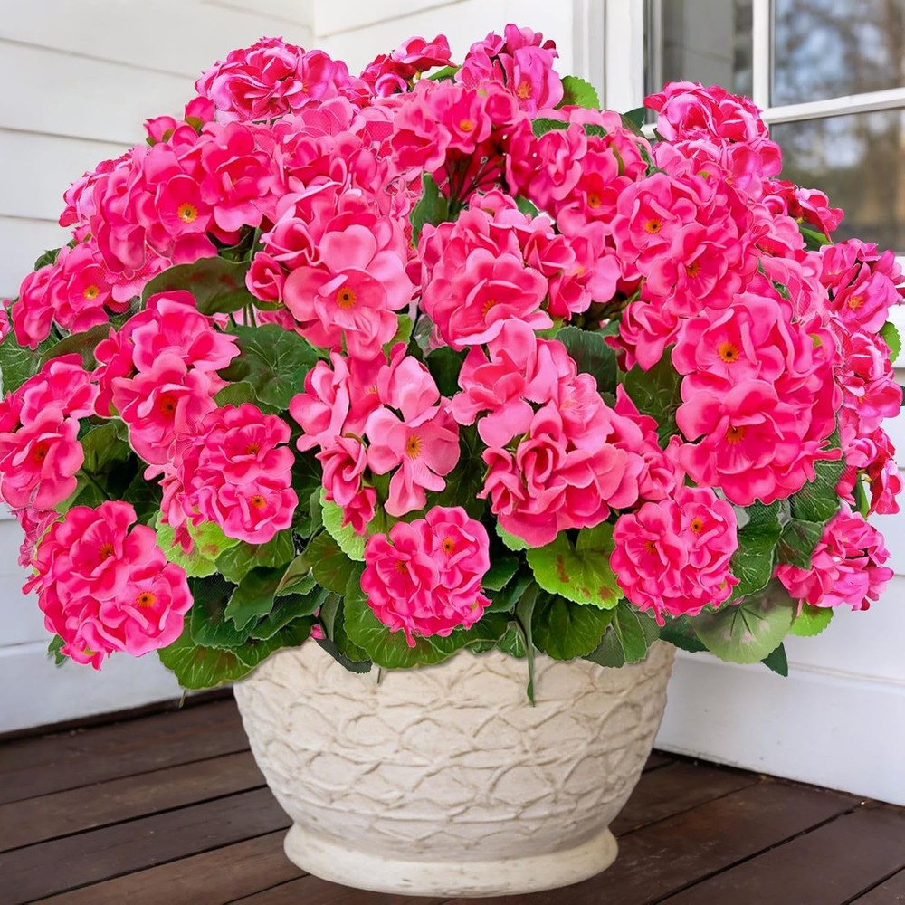 Artificial Geraniums Flowers forOutdoors SummerDecoration,4 Bundles Fake Flowers
